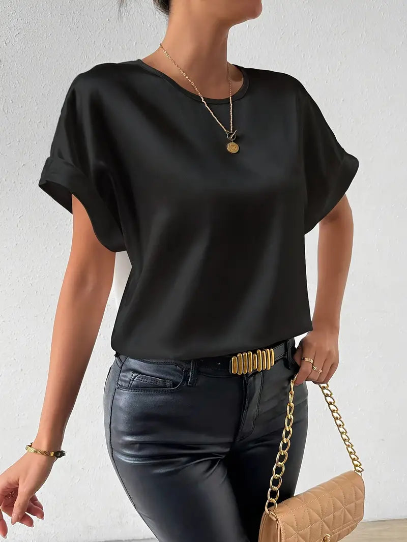 WW | Satin T-Shirt Mit Umgeschlagenen Ärmeln Für Damen