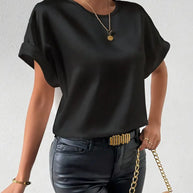 WW | Satin T-Shirt Mit Umgeschlagenen Ärmeln Für Damen