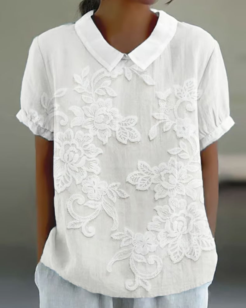 WW | Bluse mit Revers Druck Einfarbig