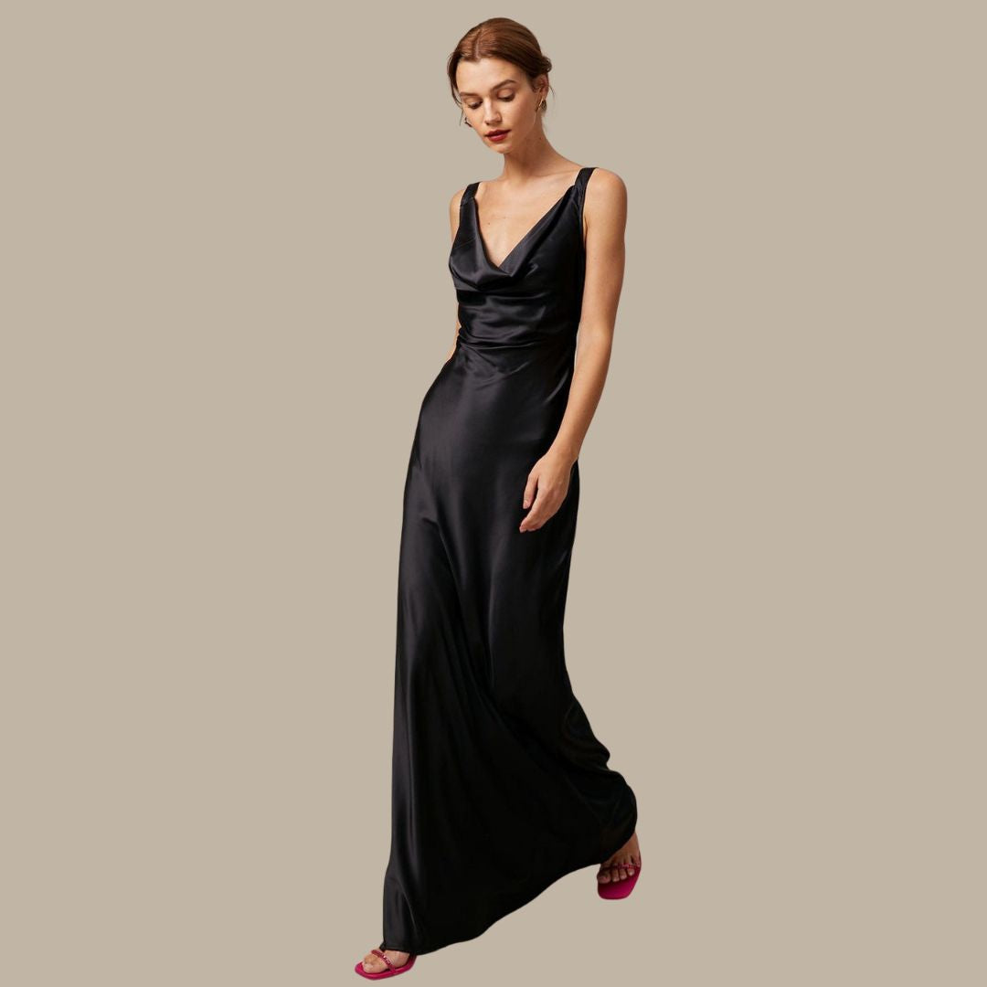 WW | Satin-Maxikleid mit Wasserfallausschnitt