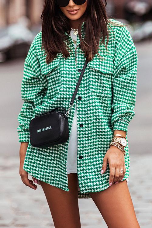 WW | Hahnentritt Knopf Down Plaid Außen Hemd