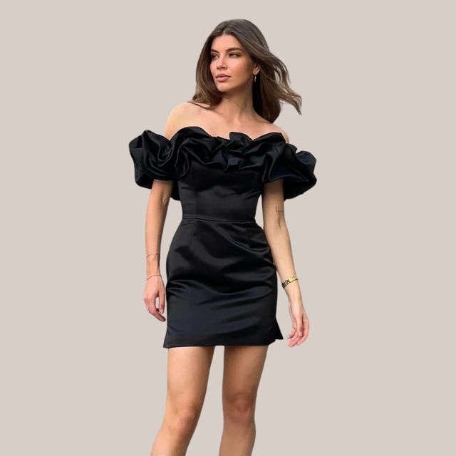 WW | Schulterfreies Cocktailkleid mit Rüschendetail
