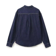 WW | Dunkle Denim Bluse Mit Schleifenkragen