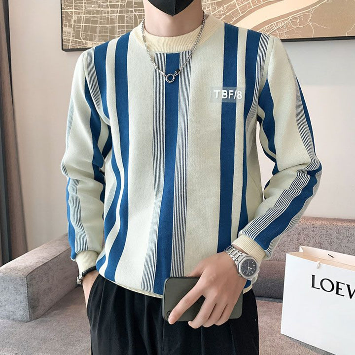 W&W Mode | lassiger weicher wachsartiger vertikal gestreifter Strickpullover