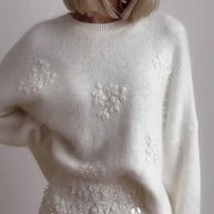 WW | Eleganter Pullover Aus Besticktem Blumenstrick Für Frauen