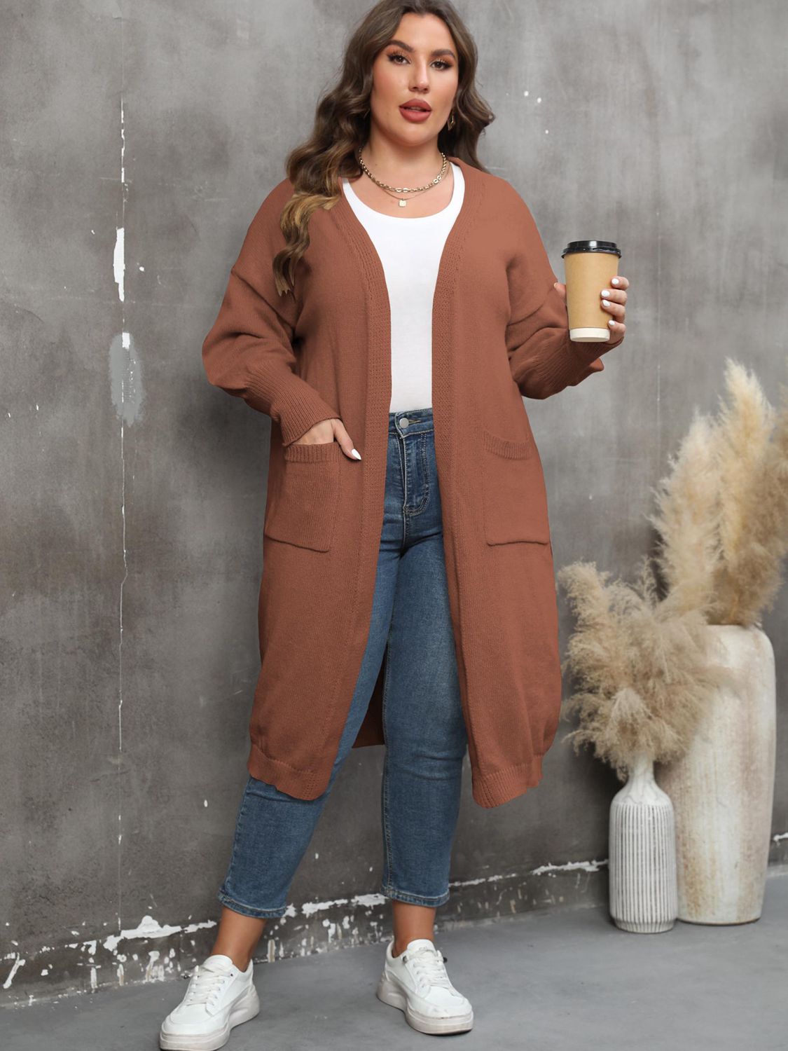 WW | Plus Size Langarm Taschen Cardigan
