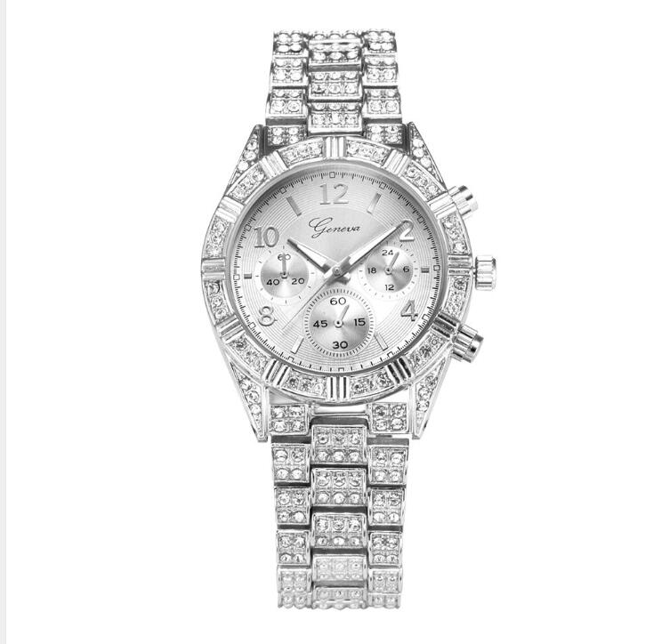 W&W Mode Quarz Armbanduhr aus Edelstahl mit Kristallen - Stilvolle Luxusuhr