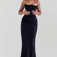 WW | Elegante Bustier-Patchwork Formelle Party Fishtail Maxi Kleider-Schwarz