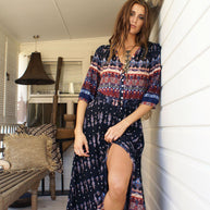 Damen Viskose-Jumpsuit mit buntem Ethno-Design und schwingenden Ärmeln WW