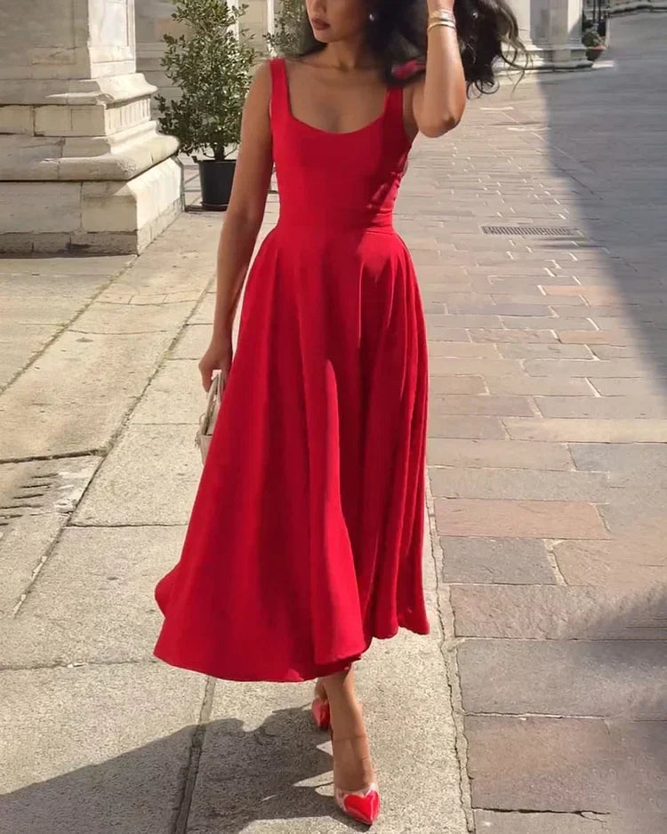 W&W Mode | Rotes Enges Midikleid Mit Trägern