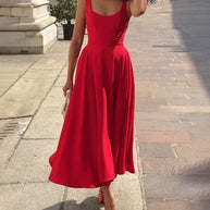 WW | Rotes Enges Midikleid Mit Trägern