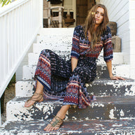 Damen Viskose-Jumpsuit mit buntem Ethno-Design und schwingenden Ärmeln WW