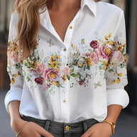 WW | Bluse für Frauen mit Blumenmuster, Lässige Hemdbluse mit Langen Ärmeln
