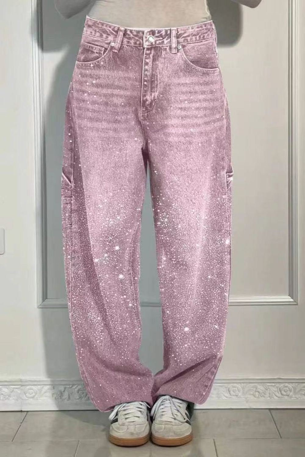 W&W Mode | Damen Gewaschene Jeans Mit Strassdetails Im Weiten Schnitt