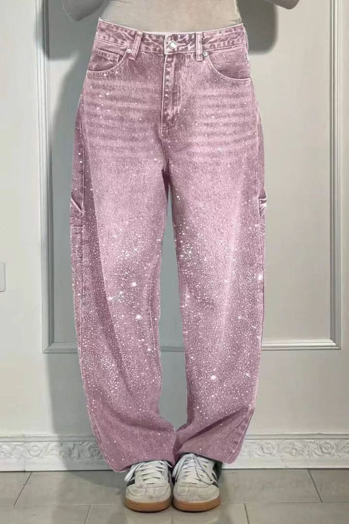 W&W Mode | Damen Gewaschene Jeans Mit Strassdetails Im Weiten Schnitt