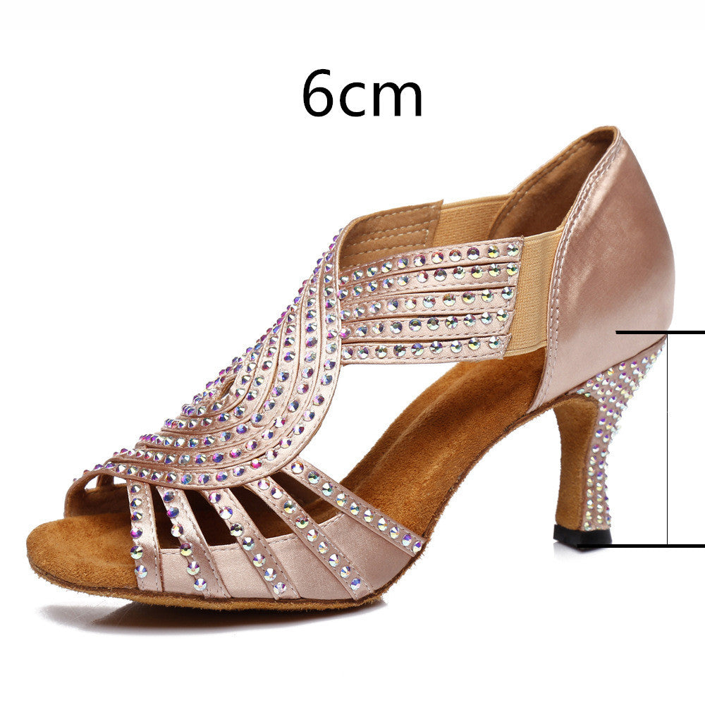 WW | Latin Dance Schuhe Hot Color Diamond Bright Hohe Fersele Weicher Boden