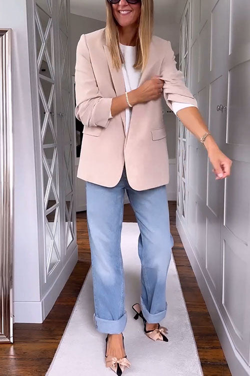 W&W Mode | Gerüschter Offener Vorderer Lange Ärmel Aprikosen Blazer