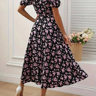 WW | Schickes Kleid mit Puffärmeln Im A-Linien-Stil mit Blumendruck