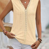 WW | Gespaltene Spitze V-Ausschnitt Ärmelloses Shirt