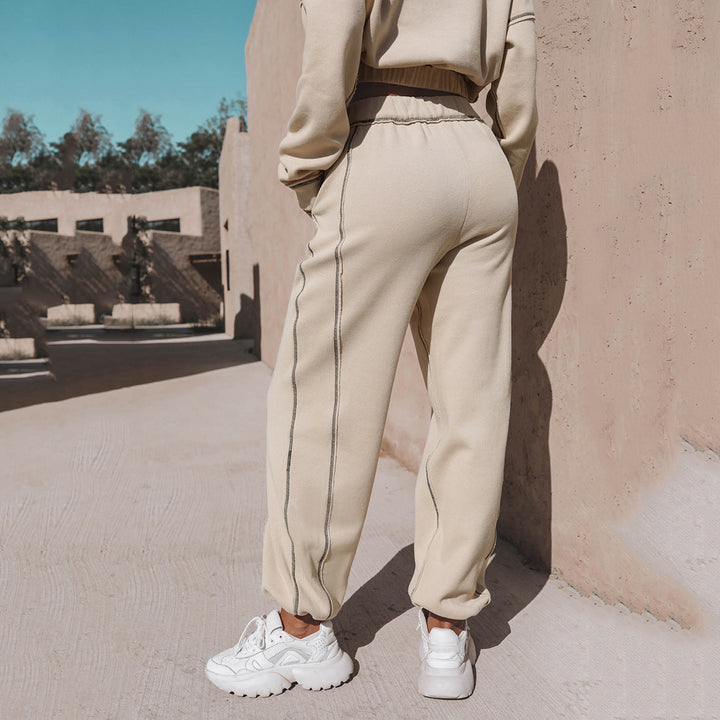 W&W Mode | teil sportlicher cropped Sweatshirt mit Jogginghose - Damen Pullover Tracksuit mit Reißverschluss und elastischem Bund