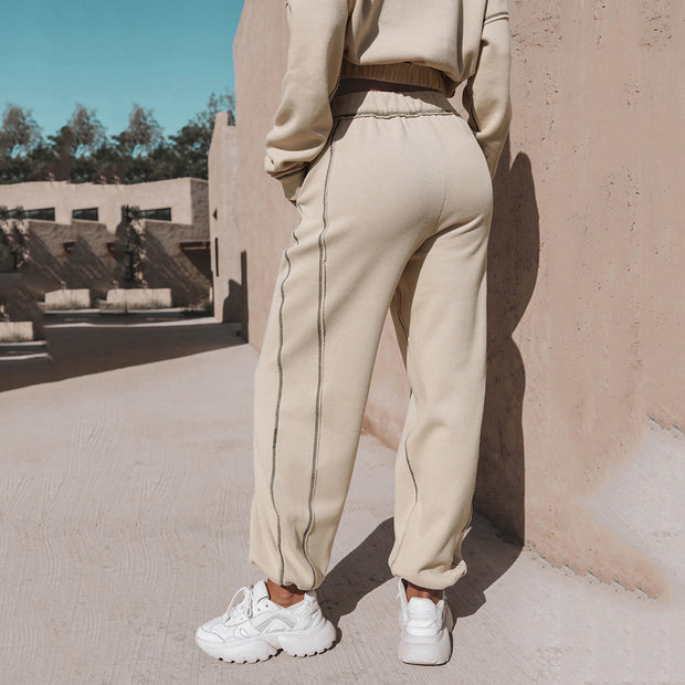 WW | teil sportlicher cropped Sweatshirt mit Jogginghose - Damen Pullover Tracksuit mit Reißverschluss und elastischem Bund