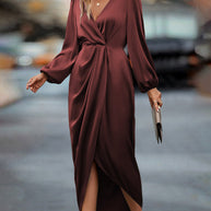 WW | V-Ausschnitt Kleid mit Laternenärmel für Damen