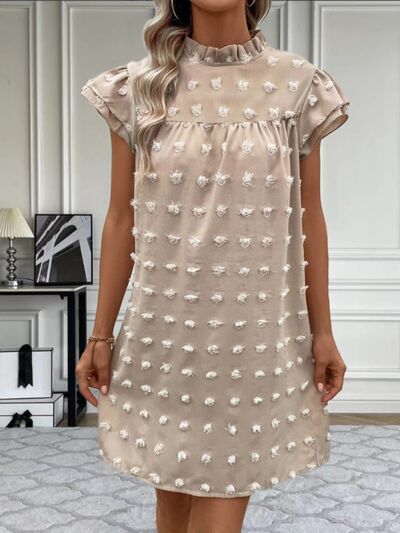 WW | Swiss Dot Mock Neck Cap Sleeve Mini Kleid