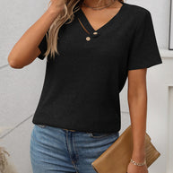 WW | Geripptes V-Ausschnitt Kurzarm T-Shirt