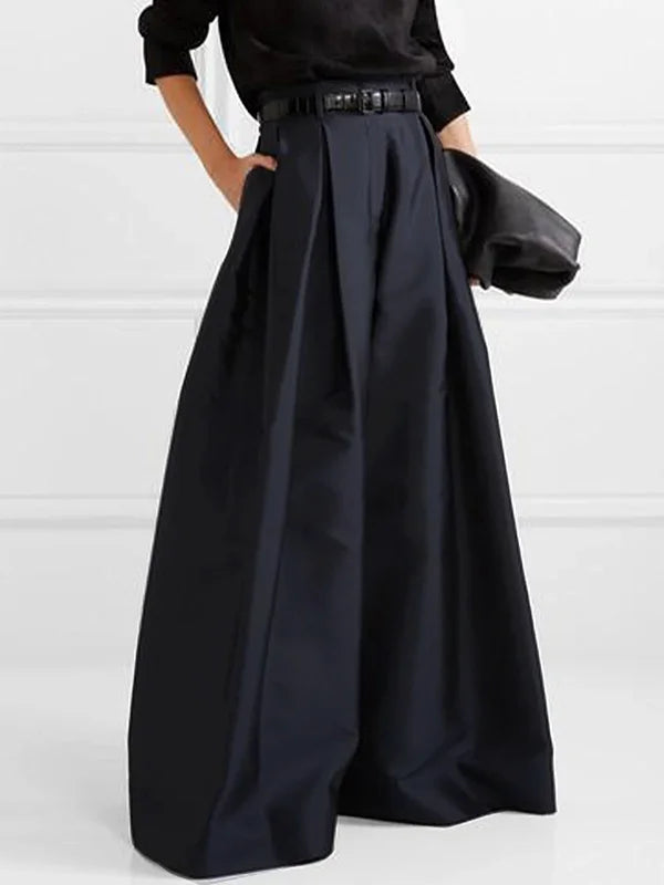 WW | Bequeme Hose mit Hoher Taille und Weitem Bein mit Falten