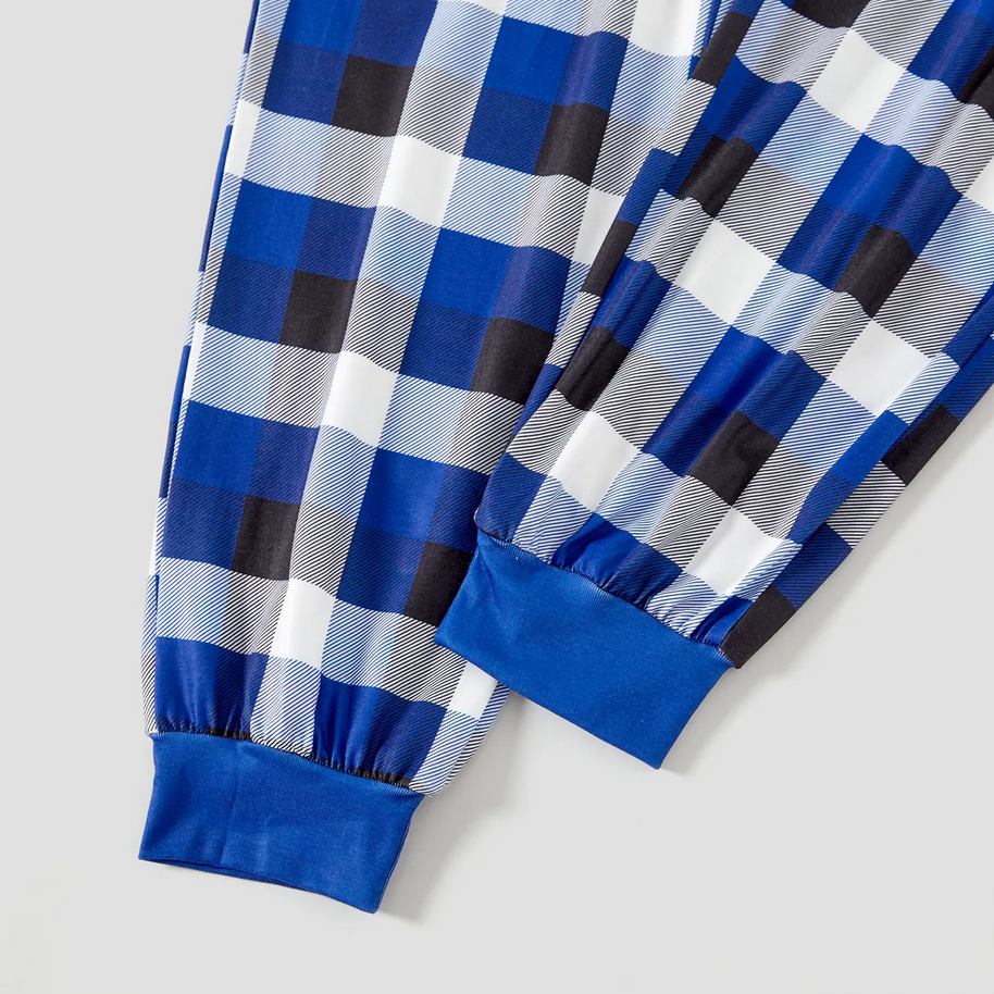 WW | Weihnachtsfamilienpassende Pyjamas - Marineblau & Weißer karierten PJs Set mit Weihnachtsauto und 