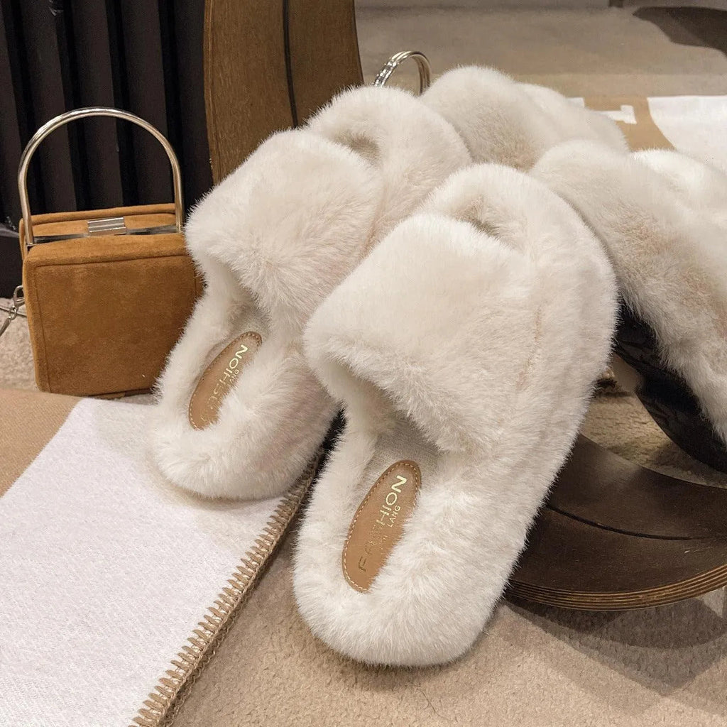 WW | Fluffy slippers with thick sole for women