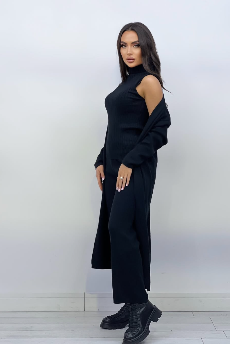 W&W Mode | Damen Luxus 3 Teiliges Strick Co Ord Satz Weich & Dehnbar