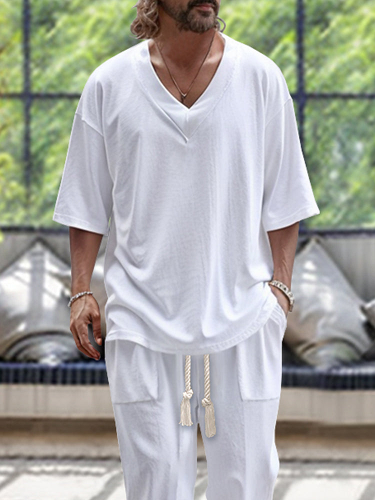 WW | Herren Loungewear Satz Mit V-ausschnitt Und Kordelzug Hose Bequem Und Stilvoll