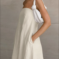 Sophia™ - Khaki Leinen A-Linien-Kleid mit Taschen