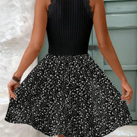 WW | Elegantes Kleid mit Blumenmuster und Spitze Halter Ohne Ärmel Sommer