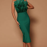 WW Damenkleid mit Taillenbetonung und Federverzierung