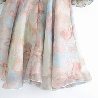 WW | Organza-Kleid mit Blumenmuster und Puffärmeln sowie Herzausschnitt