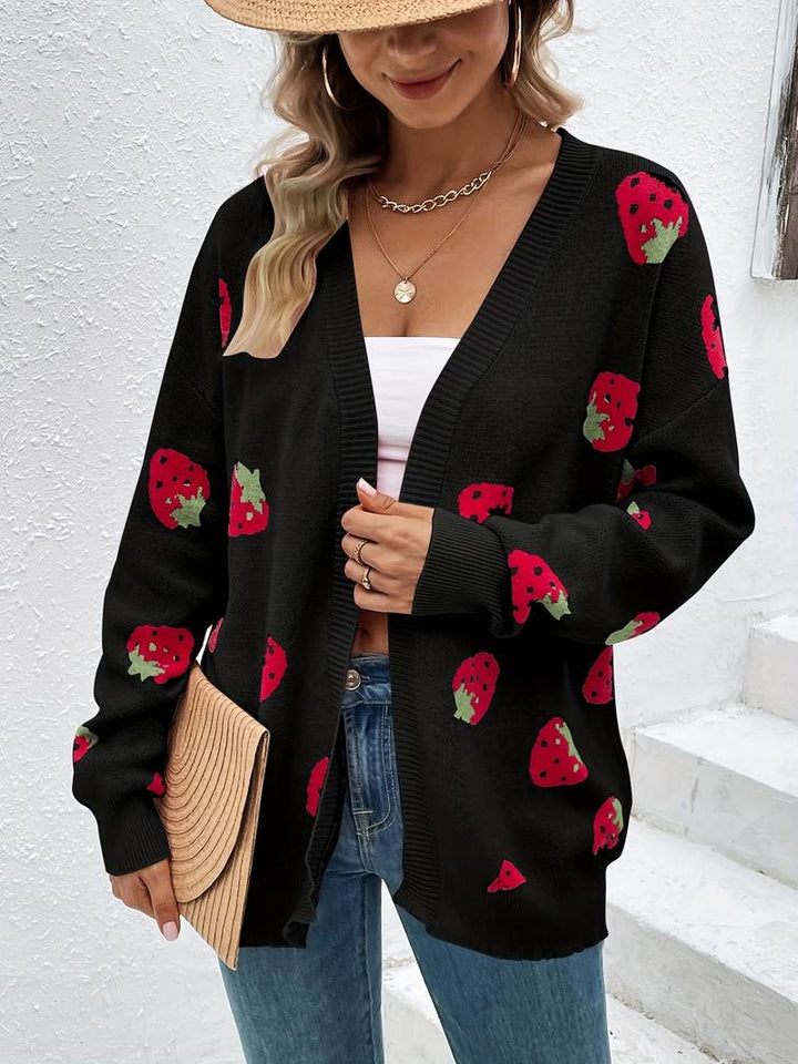 Cardigan mit langen Ärmeln und Erdbeer-Print für Herbst und Frühling