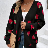 Cardigan mit langen Ärmeln und Erdbeer-Print für Herbst und Frühling