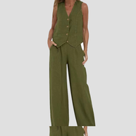 WW | Knopf-Weste & Weit Geschnittene Hose Set