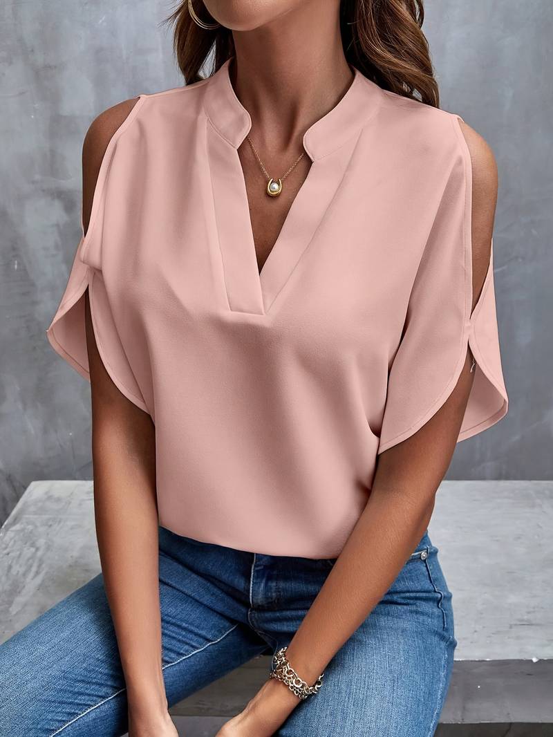 W&W Mode | Bluse mit Notch-Ausschnitt und eleganten, geteilten Ärmeln Für Frauen