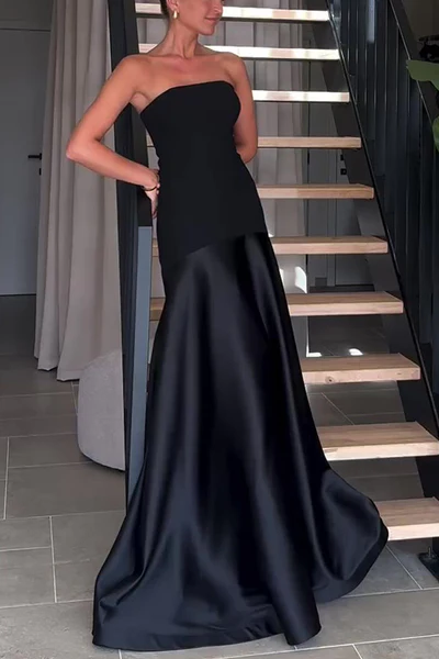 Satin Trägerlos Flare Kleid