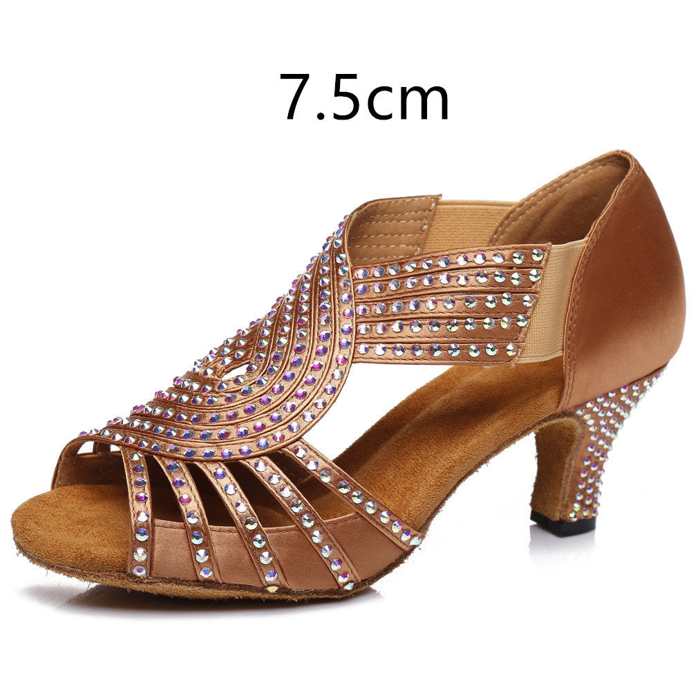 WW | Latin Dance Schuhe Hot Color Diamond Bright Hohe Fersele Weicher Boden