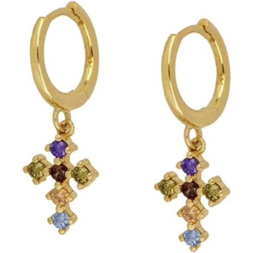 WW - Creolen mit baumelnden Anhängern | Mehrfarbige Edelsteine Ohrringe