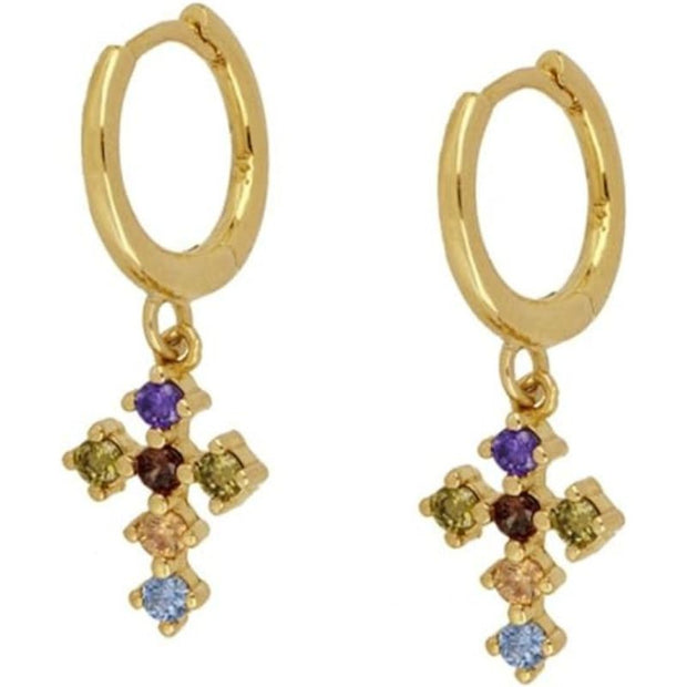 WW - Creolen mit baumelnden Anhängern | Mehrfarbige Edelsteine Ohrringe