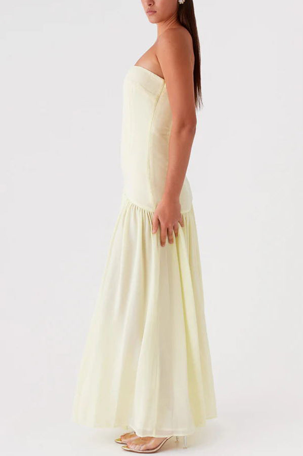 WW | Eden Patchwork Semi-Transparent Chiffon Strapless Maxi-Kleid