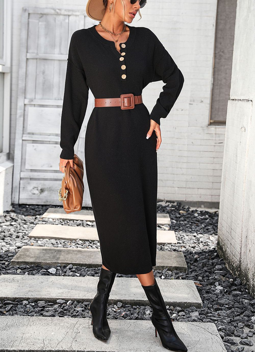 W&W Mode | Schicker Herbst Sweatkleid mit Knopfdetail für Frauen