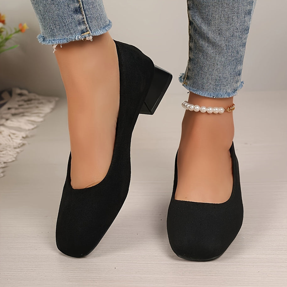 WW | Schwarze Flanell Pumps Mit Blockabsatz