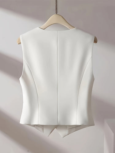 WW | Einfarbig Ärmelloses Vest Mit V-ausschnitt Und Knopfverschluss