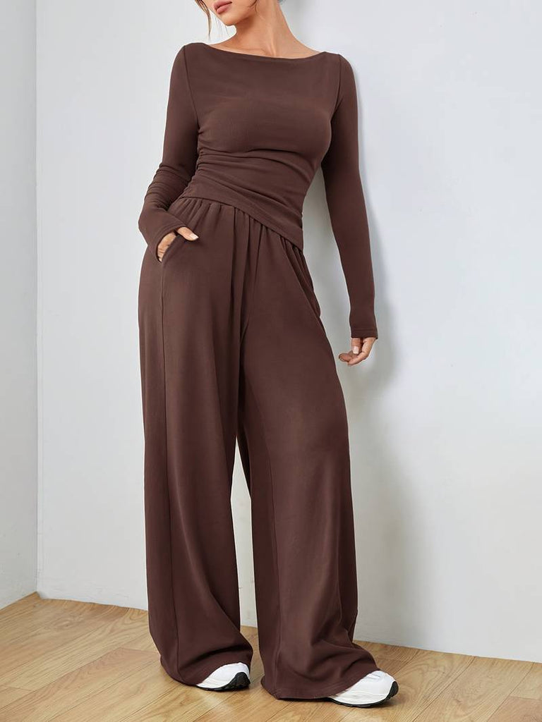 WW | Solides, Lässiges Set aus Langarmshirt und Hose mit Weitem Bein